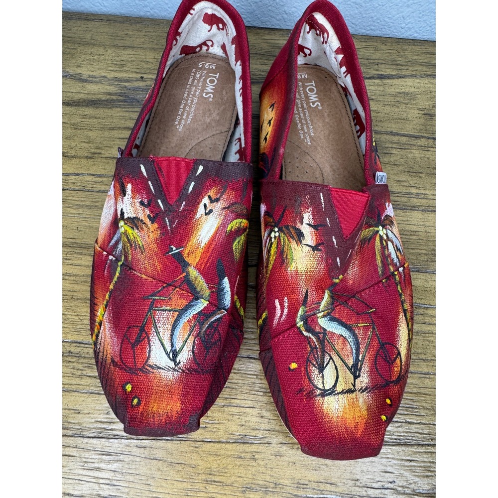 TOMS Haiti Artist Collective Hand-Painted Canvas Slip-On Shoes M 9.5 – Signed